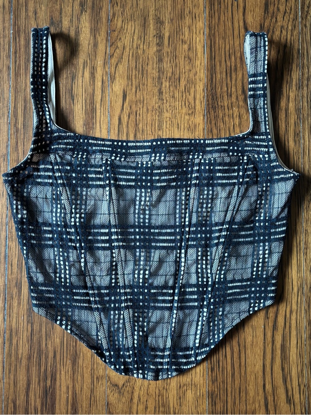 Black Plaid Mesh Corset Tank Top